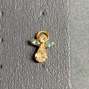 Ballou Guardian Angel Tack Pin 0.75 In Brooch Lapel Gold Rhinestone Blue Wings
